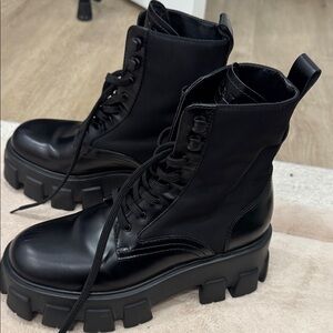 Prada monolith Black Leather Combat Boots